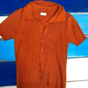 West of Melrose Ribbed Short Sleeve Buttoned Top
